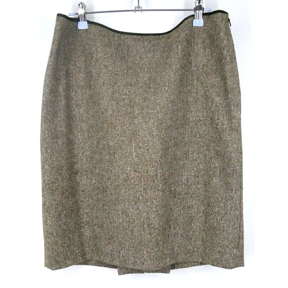 NWT Laundry by Shelli Segal Tweed Silk Trim Pencil Skirt Green Pink 10